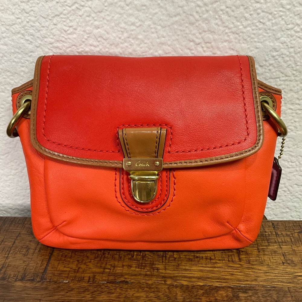 Coach POPPY Colorblock Leather Flap Crossbody Bag‎ #48941 Two Shades Orange - Picture 13 of 14